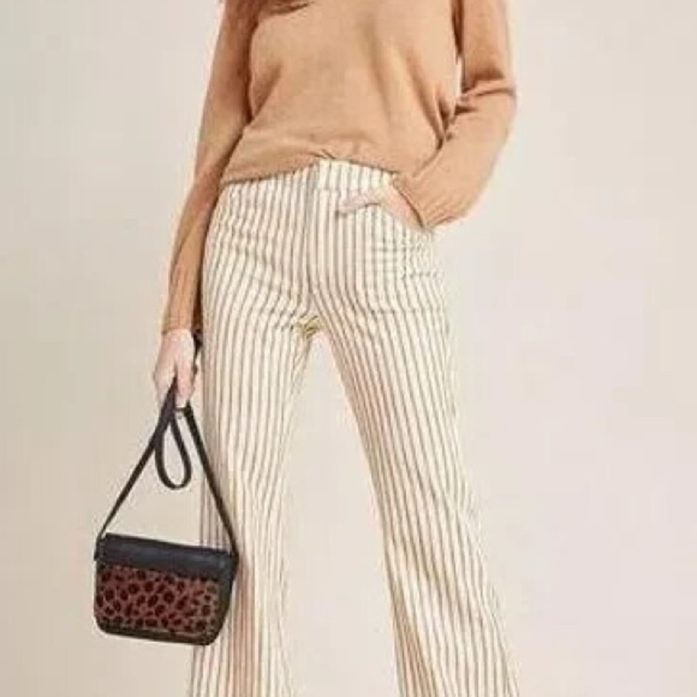 Anthropologie Kellie Striped Wide Leg Flare Jeans Women’s Retro Pants Size 25 - Picture 2 of 11